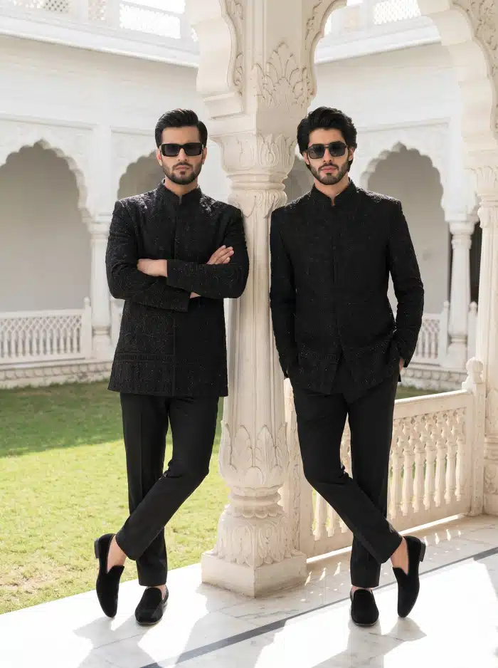 Step into timeless elegance with this luxurious black prince coat crafted from premium Tropical fabric. Designed for modern gentlemen who appreciate royal fashion,