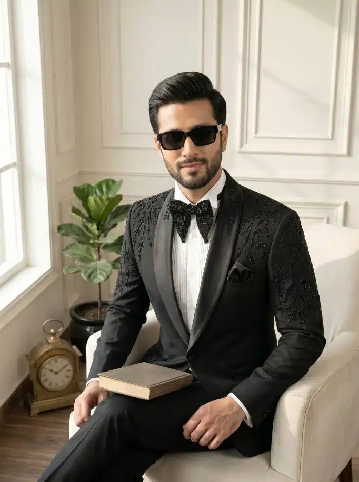 Luxury Black Handmade Designer Suit (pc-04) - Image 5