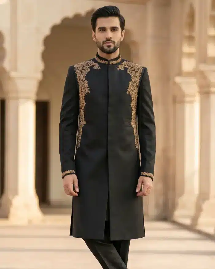 midnight royal sherwani embroidered - best of 2026 Experience royal sophistication with this luxurious black sherwani crafted from premium Tropical fabric. Designed for the modern gentleman,