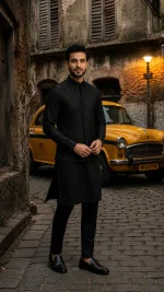 White Ivory Royale & Black Midnight Noir Embroidered Waistcoat Sets (W-16) - Image 2