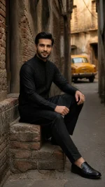 White Ivory Royale & Black Midnight Noir Embroidered Waistcoat Sets (W-16) - Image 6