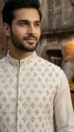White Ivory Royale & Black Midnight Noir Embroidered Waistcoat Sets (W-16) - Image 5