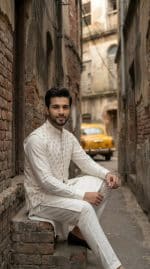 White Ivory Royale & Black Midnight Noir Embroidered Waistcoat Sets (W-16) - Image 7