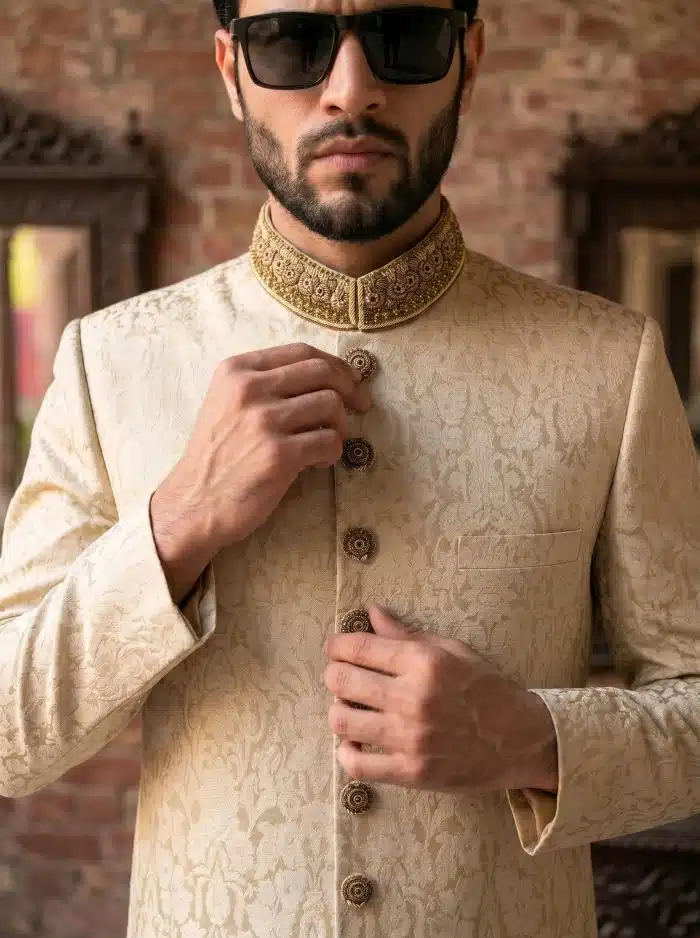 Fabric Jamawar Embroidery Handmade Sherwani – 7 Stunning Features for a Royal Look(S-27) - Image 6