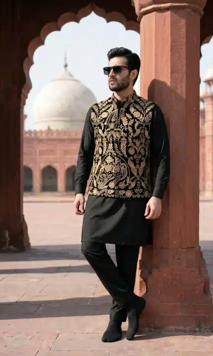 Make a bold statement with this luxurious black waistcoat, crafted from premium tropical fabric for a comfortable and elegant fit.