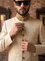 Jamawar Sherwani – 2026 Luxury Handmade Embroidered Sherwani(S-27) - Image 3