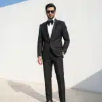 Step into refined elegance with this Luxury Black Handmade Designer Suit, crafted from premium Light Wool Fabric for superior comfort and a sophisticated finish.