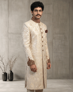 Luxury Jamawar Sherwani 2026 – Handmade Embroidery & Embroidered Buttons (S-28) - Image 6