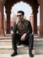Luxury Royal Black Waistcoat with Digital Thread & Tilla Embroidery(W-20) - Image 4