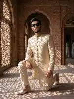 Fabric Jamawar Embroidery Handmade Sherwani – 7 Stunning Features for a Royal Look(S-27) - Image 7