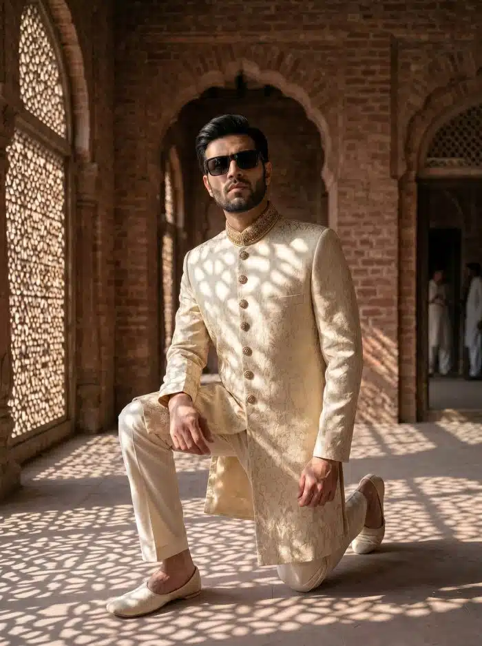 Fabric Jamawar Embroidery Handmade Sherwani – 7 Stunning Features for a Royal Look(S-27) - Image 7