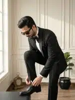 Luxury Handmade Designer Suit in Light Wool – Premium Embroidered Black Tuxedo(Pc-04) - Image 5