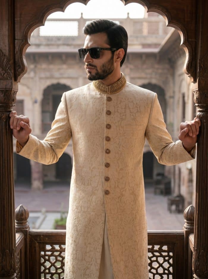 Fabric Jamawar Embroidery Handmade Sherwani – 7 Stunning Features for a Royal Look(S-27) - Image 4