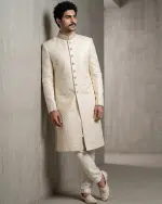 Luxury Ivory Silk Sherwani with Digital Thread Work Embroidery (S-30) - Image 5