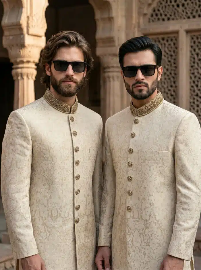 Jamawar Sherwani – 2026 Luxury Handmade Embroidered Sherwani(S-27) - Image 2