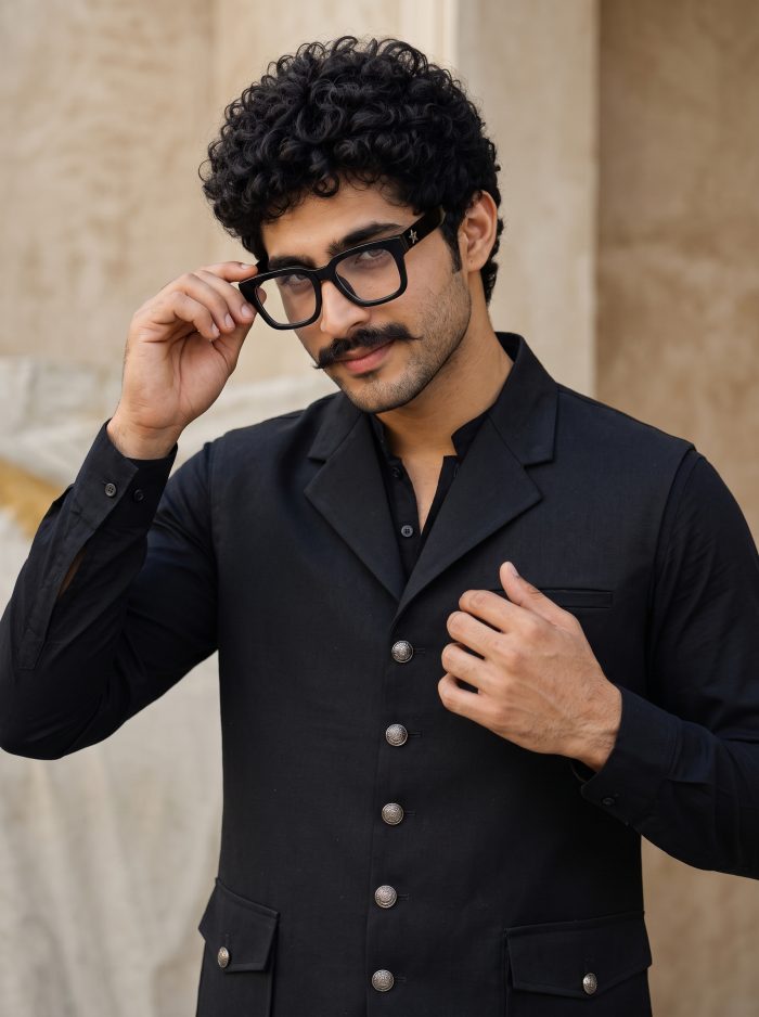 Luxury Black Waistcoat Shalwar Kameez 7 Premium Features for a Timeless Ethnic Look (W-20) - Image 2