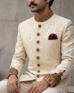 Luxury Jamawar Sherwani 2026 – Handmade Embroidery & Embroidered Buttons (S-28) - Image 2