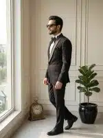 Luxury Handmade Designer Suit in Light Wool – Premium Embroidered Black Tuxedo(Pc-04) - Image 2