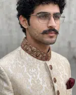 Luxury Jamawar Sherwani 2026 – Handmade Embroidery & Embroidered Buttons (S-28) - Image 4