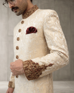 Luxury Jamawar Sherwani 2026 – Handmade Embroidery & Embroidered Buttons (S-28) - Image 5