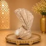 Make your wedding day unforgettable with this Luxury Champagne Embroidered Groom Turban, designed for grooms who appreciate elegance and royal tradition