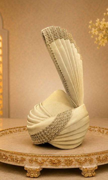 Elevate your wedding look with our Royal Ivory Groom Turban, designed for a sophisticated and majestic appearance. Crafted with premium fabric and detailed embroidery work