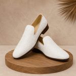 Luxury White Embroidered Loafers for Men Premium Wedding Footwear (F-02)