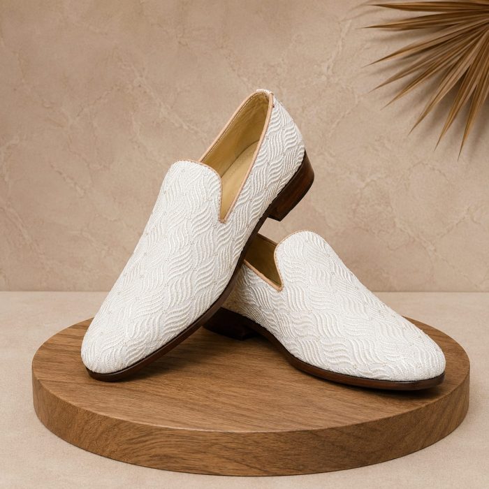 Luxury White Embroidered Loafers for Men Premium Wedding Footwear (F-02) - Image 1
