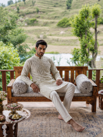 Ivory PK Silk Embroidered Kurta Pajama – Premium Digital Thread Work (KP-21) - Image 2
