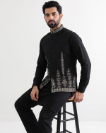 Black Jamawar Waistcoat – Luxury Handmade Embroidered Men's Waistcoat(W-23) - Image 5