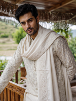 Ivory PK Silk Embroidered Kurta Pajama – Premium Digital Thread Work (KP-21) - Image 4