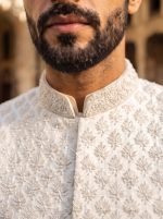 Off-White Handmade Embroidered Short Sherwani – 2026 Luxury Wedding Edition(S-33) - Image 4