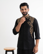 Black Tropical Fabric Handmade Embroidered Waistcoat Best Premium 2026 Collection(W-24) - Image 3