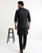 Black Jamawar Waistcoat – Luxury Handmade Embroidered Men's Waistcoat(W-23) - Image 4