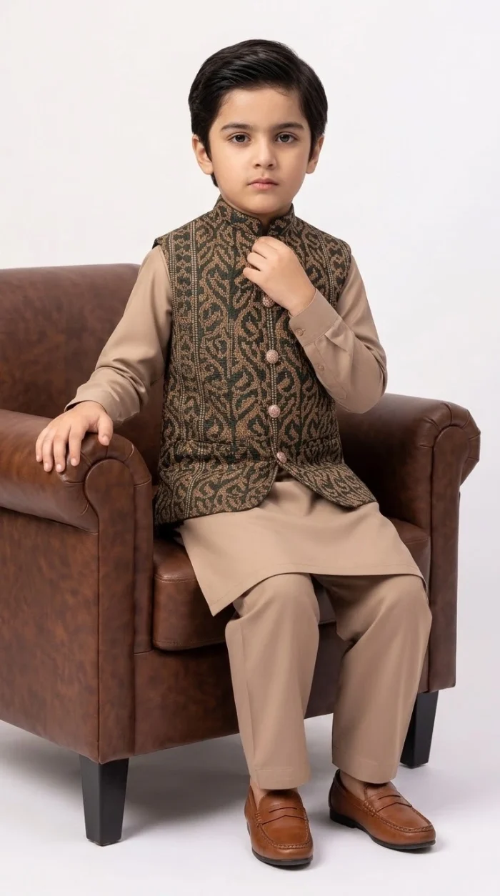 Boys Embroidered Waistcoat Set Stunning Kurta Pajama for Weddings - Image 2