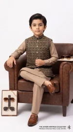 Boys Embroidered Waistcoat Set Stunning Kurta Pajama for Weddings - Image 3