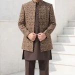 Boys Brown Embroidered Prince Coat three-piece outfit with long waistcoat, short coat and matching trousers