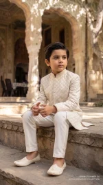 Off-White Boys Sherwani – Stunning Digital Thread Embroidered Design - Image 3