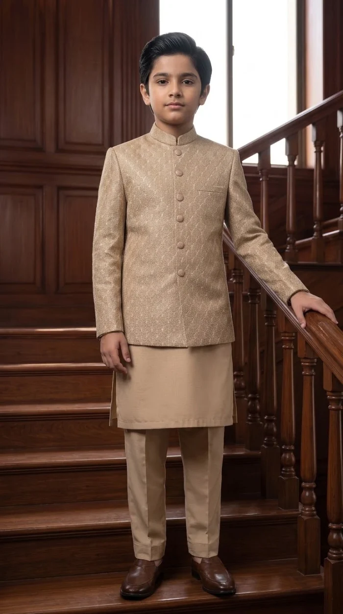 Boys Embroidered Prince Coat  Luxury 3-Piece Wedding Outfit - Image 3