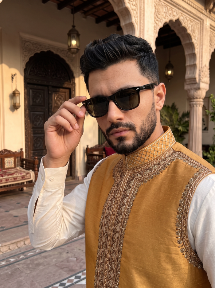 Premium Handmade Raw Silk Waistcoat Elegant Embroidered Men’s Waistcoat - Image 2