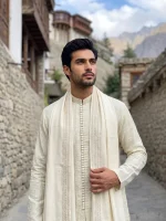 Luxury Ivory Embroidered Kurta Pajama Timeless Eastern Elegance (KP-22) - Image 2