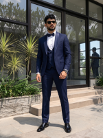 Elevate your formal style with this Luxury Tropical Fabric Designer Three Piece Suit for Men,
