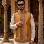 Handmade Raw Silk Waistcoat with elegant handmade embroidery for men