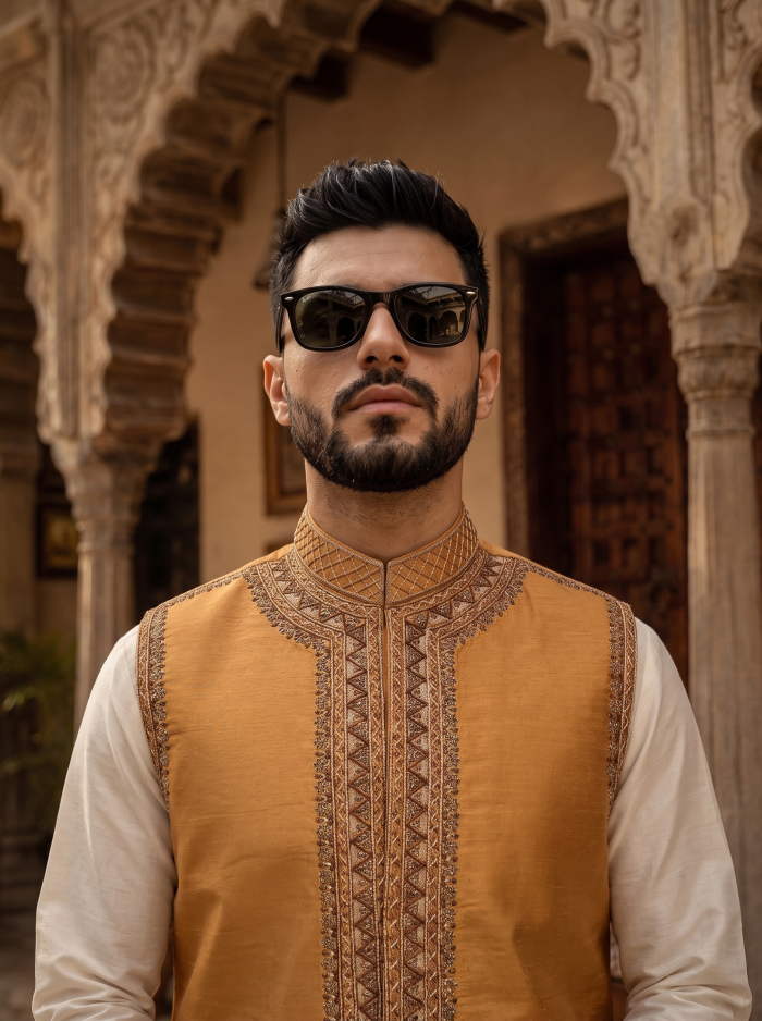 Premium Handmade Raw Silk Waistcoat Elegant Embroidered Men’s Waistcoat - Image 4