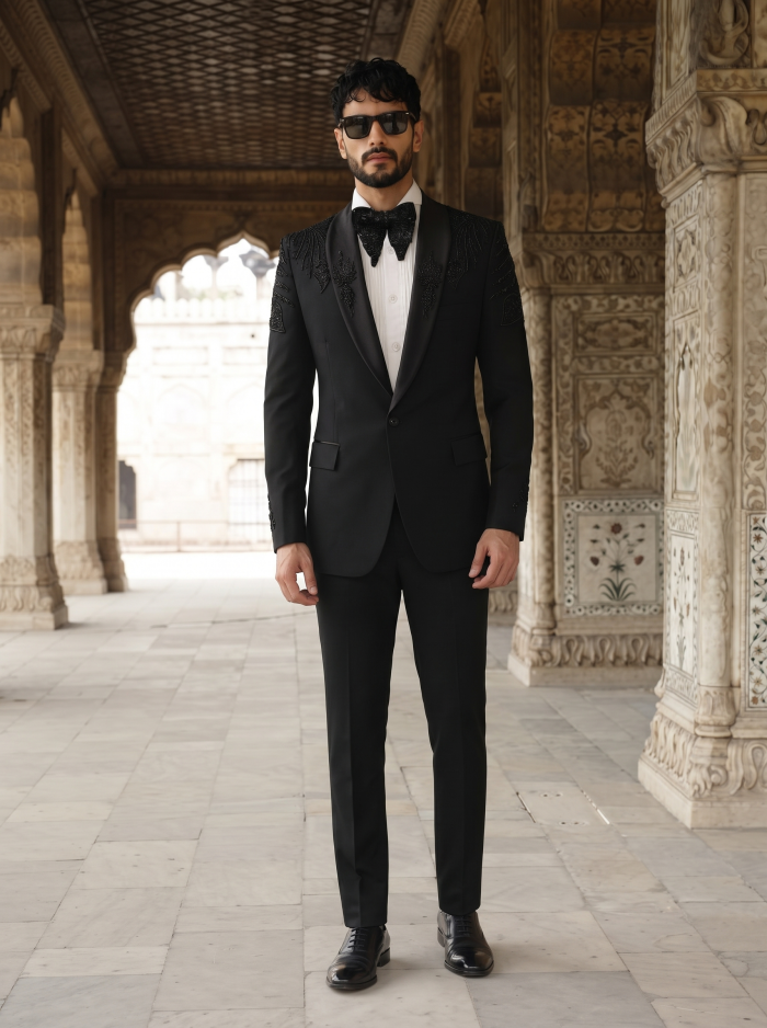 Designer Tuxedo Suit 7 Stunning Features of This Black Handmade Embroidered Style - Image 3