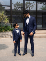 Luxury Tropical Fabric Designer Three Piece Suit for Men Premium Navy Blue Formal Wear - Image 6
