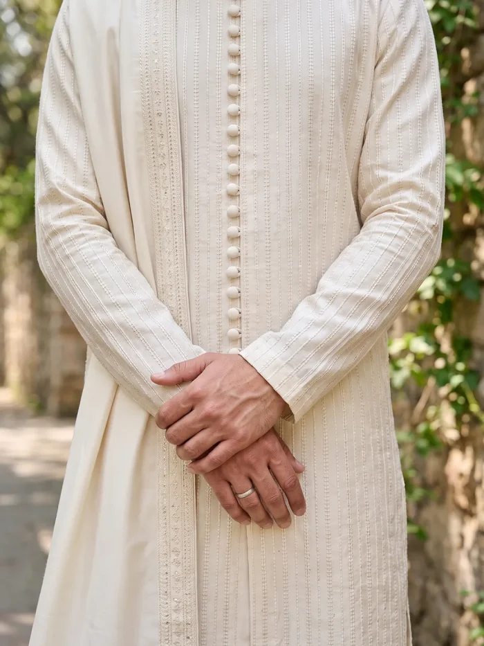 Luxury Ivory Embroidered Kurta Pajama Timeless Eastern Elegance (KP-22) - Image 6