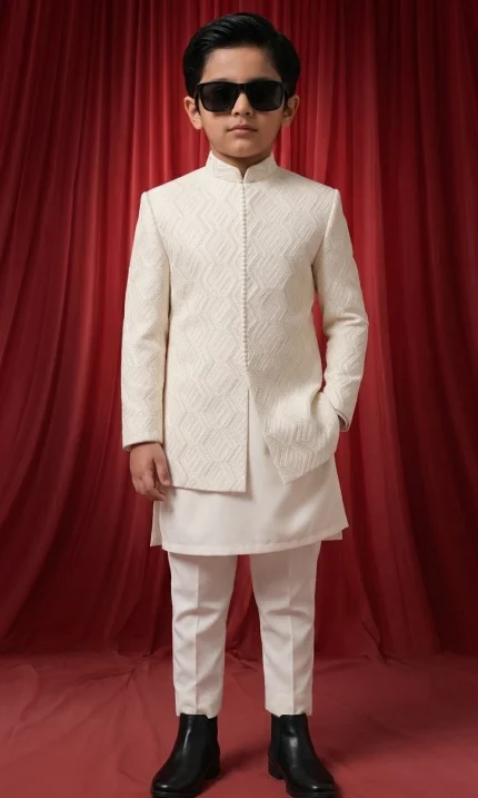 Boys Prince Coat Off White Embroidered Wedding Dress
