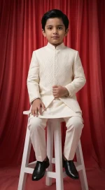 Boys Prince Coat Stunning Off White Embroidered Wedding Outfit - Image 2