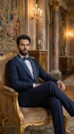 Single button embroidered tuxedo in lightweight wool